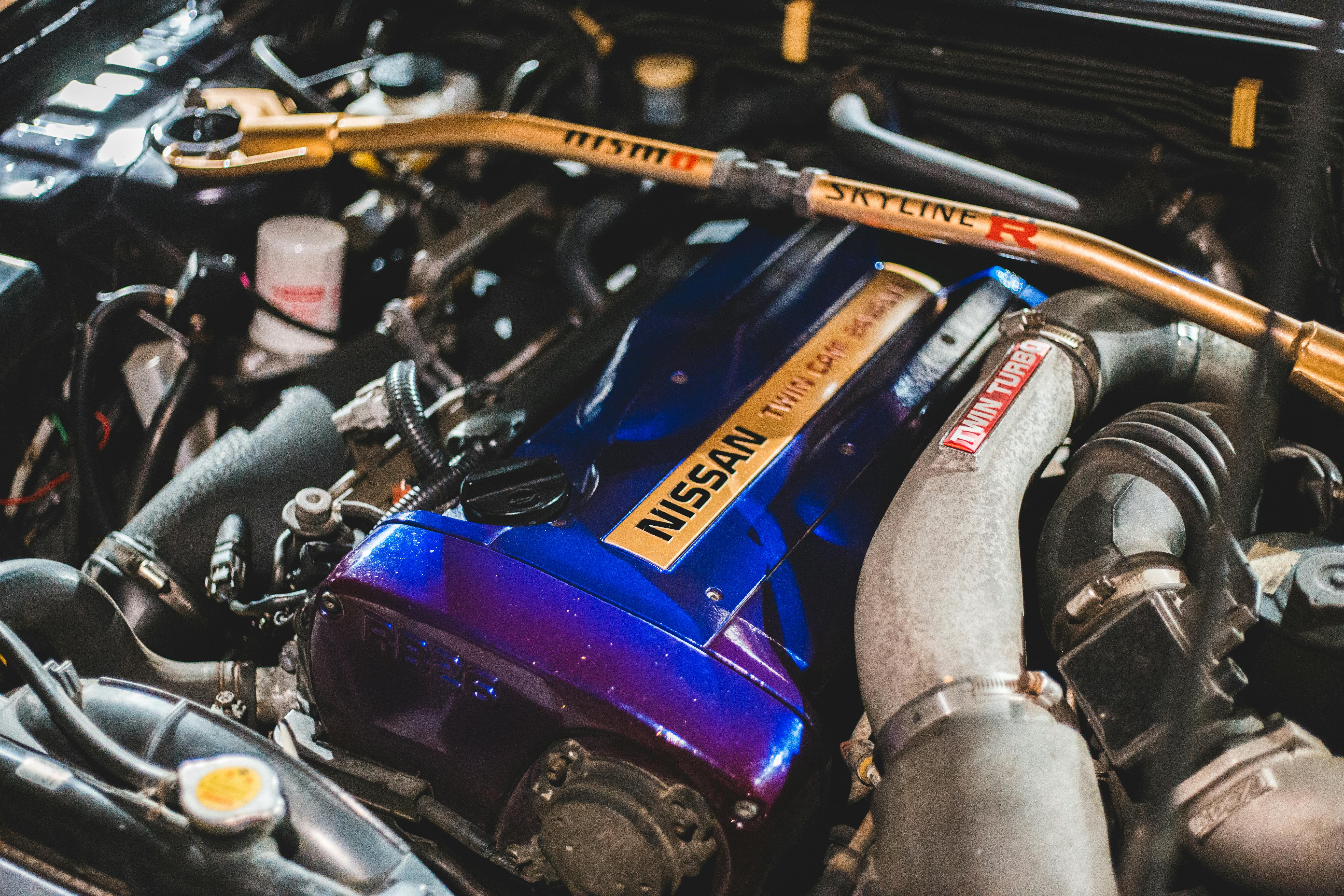 A closeup of a Nissan Skyline engine.